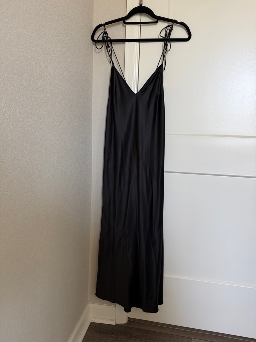 VS Black Satin Slip Dress with thin Straps